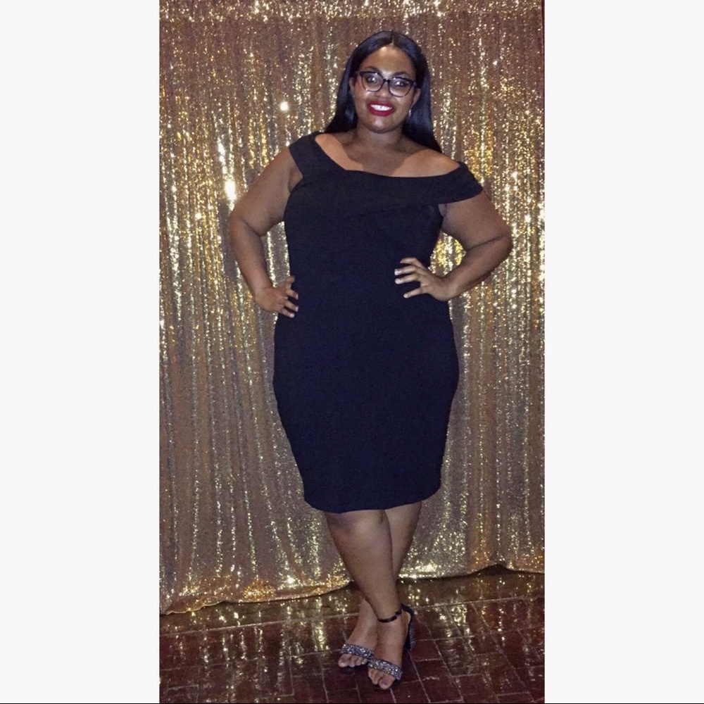 Cross Shoulder Black Midi Dress